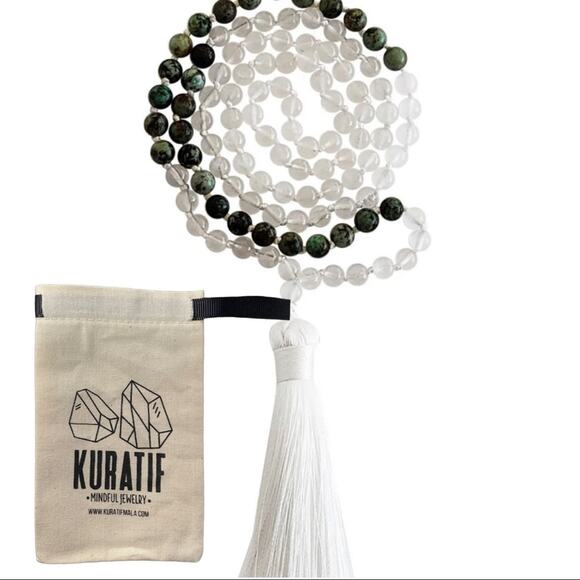 New Kuratif Fairtrade Moonstone and African Turquoise Mala Necklace - Picture 2 of 2